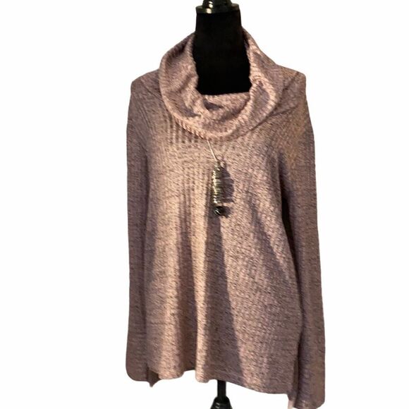 Jones New York Lightweight Pink & Gray Long Sleeve Cowl Neck Sweater. - Picture 1 of 3